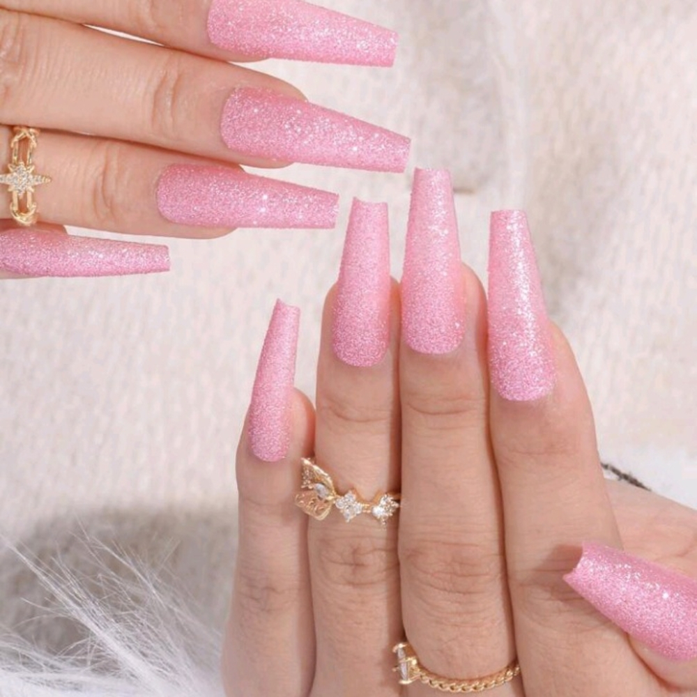 Glitter Pink Press-On Nails